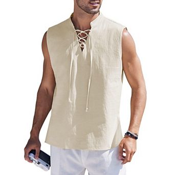 COOFANDY Men Fahion Renaissance Pirate Viking Kilt Medieval Yoga Tank Tops Shirt