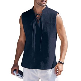 COOFANDY Men Fahion Renaissance Pirate Viking Kilt Medieval Yoga Tank Tops Shirt