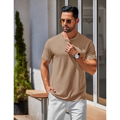 COOFANDY Men's Henley Shirts Cotton Short Sleeve Casual T-Shirt Button Henley Basic Tee Top