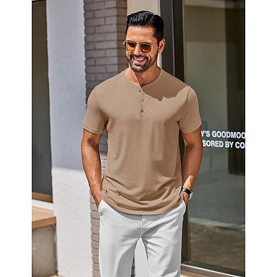 COOFANDY Men's Henley Shirts Cotton Short Sleeve Casual T-Shirt Button Henley Basic Tee Top