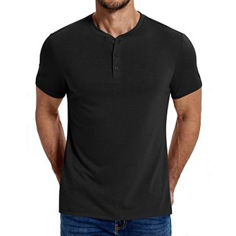 COOFANDY Men's Henley Shirts Cotton Short Sleeve Casual T-Shirt Button Henley Basic Tee Top