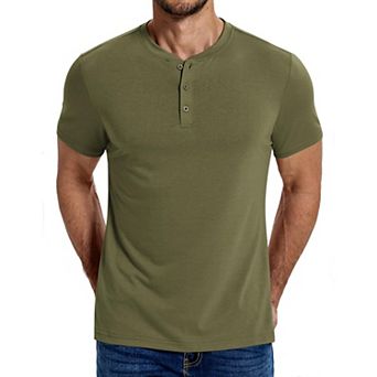 COOFANDY Men's Henley Shirts Cotton Short Sleeve Casual T-Shirt Button Henley Basic Tee Top