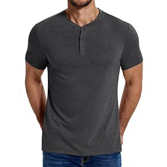 COOFANDY Men's Henley Shirts Cotton Short Sleeve Casual T-Shirt Button Henley Basic Tee Top