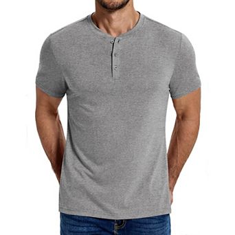 COOFANDY Men's Henley Shirts Cotton Short Sleeve Casual T-Shirt Button Henley Basic Tee Top