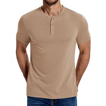 COOFANDY Men's Henley Shirts Cotton Short Sleeve Casual T-Shirt Button Henley Basic Tee Top
