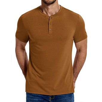COOFANDY Men's Henley Shirts Cotton Short Sleeve Casual T-Shirt Button Henley Basic Tee Top