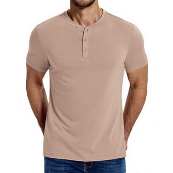 COOFANDY Men's Henley Shirts Cotton Short Sleeve Casual T-Shirt Button Henley Basic Tee Top
