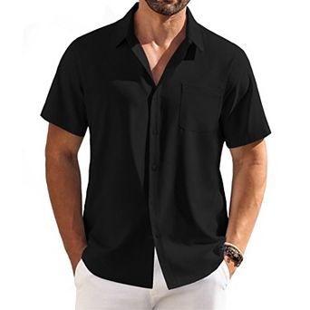 COOFANDY Men's Casual Shirts Short Sleeve Button Down Shirt for Men with Pocket Wedding Shirt