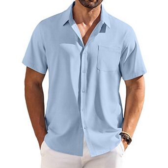 COOFANDY Men's Casual Shirts Short Sleeve Button Down Shirt for Men with Pocket Wedding Shirt