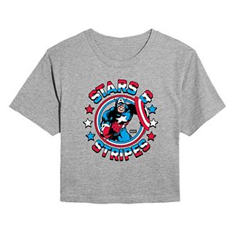 Juniors' Marvel Captain America Stars & Stripes Cropped Tee