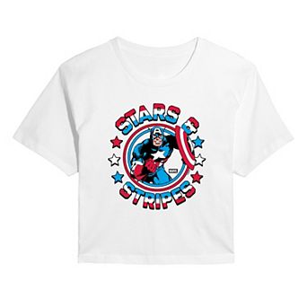 Juniors' Marvel Captain America Stars & Stripes Cropped Tee