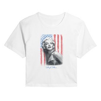 Juniors' Marilyn Monroe USA Flag Distressed Cropped Tee