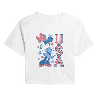 Juniors' Disney's Minnie Mouse Distressed Cropped Tee