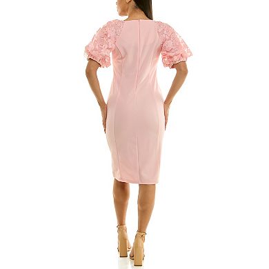 Women's Nina Leonard Puff Sleeves Floral Sheath Dress