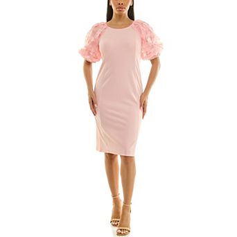 Women's Nina Leonard Puff Sleeves Floral Sheath Dress