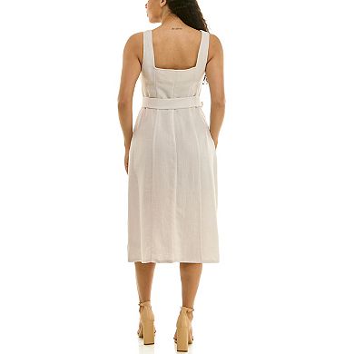 Women's Nina Leonard Button Front Self-Belt Dress