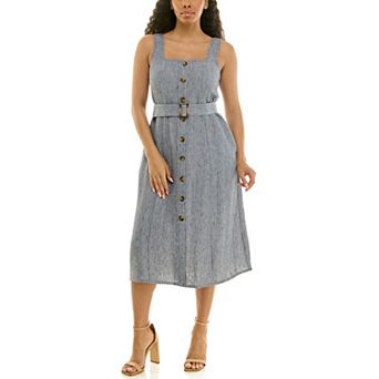 Women's Nina Leonard Button Front Self-Belt Dress