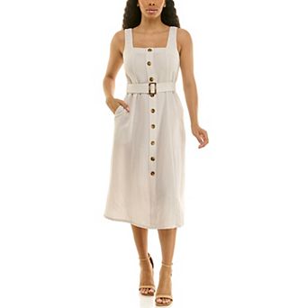 Women's Nina Leonard Button Front Self-Belt Dress