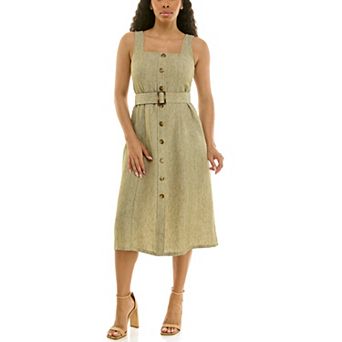 Women's Nina Leonard Button Front Self-Belt Dress