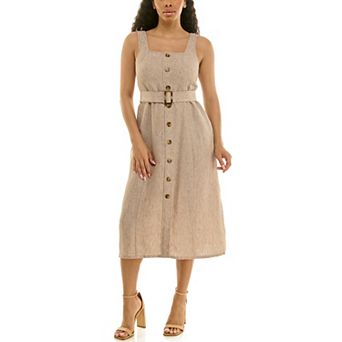 Women's Nina Leonard Button Front Self-Belt Dress