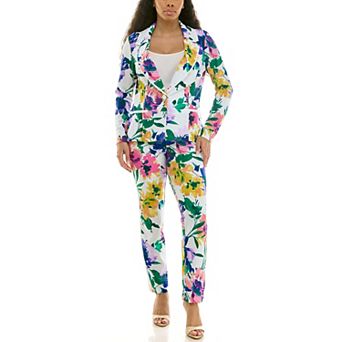 Women's Nina Leonard Floral Blazer & Pants 2 pc Set