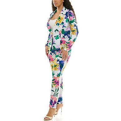 Women's Nina Leonard Floral Blazer & Pants 2-Piece Set