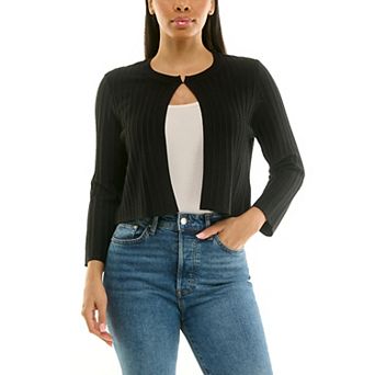 Women's Nina Leonard Vertical Ribbed Knit Bolero Sweater