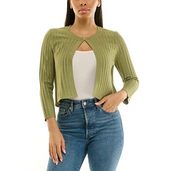 Women's Nina Leonard Vertical Ribbed Knit Bolero Sweater