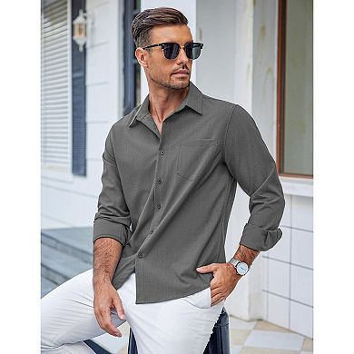 COOFANDY Mens Long Sleeve Button Down Shirts Wrinkle Free Shirts Silm Fit Fall Shirts Pocket