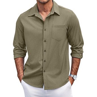 COOFANDY Mens Long Sleeve Button Down Shirts Wrinkle Free Shirts Silm Fit Fall Shirts Pocket