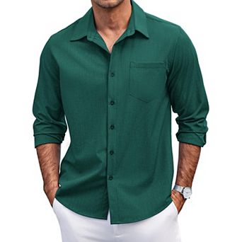 COOFANDY Mens Long Sleeve Button Down Shirts Wrinkle Free Shirts Slim Fit Fall Shirts Pocket