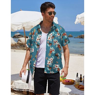 COOFANDY Men's Hawaiian Shirt Short Sleeve Casual Button Down Floral Printed Beach Shirts