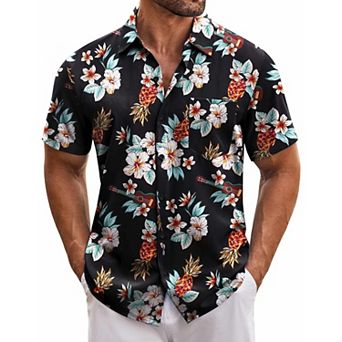 COOFANDY Men's Hawaiian Shirt Short Sleeve Casual Button Down Floral Printed Beach Shirts