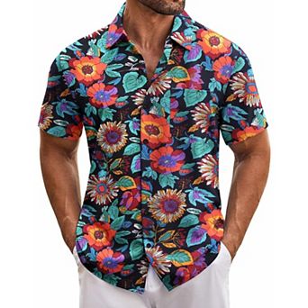 COOFANDY Men's Hawaiian Shirt Short Sleeve Casual Button Down Floral Printed Beach Shirts