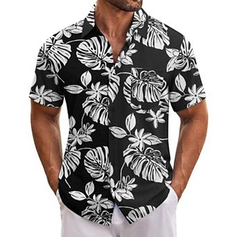 COOFANDY Men's Hawaiian Shirt Short Sleeve Casual Button Down Floral Printed Beach Shirts