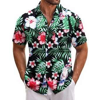 COOFANDY Men's Hawaiian Shirt Short Sleeve Casual Button Down Floral Printed Beach Shirts