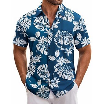 COOFANDY Men's Hawaiian Shirt Short Sleeve Casual Button Down Floral Printed Beach Shirts