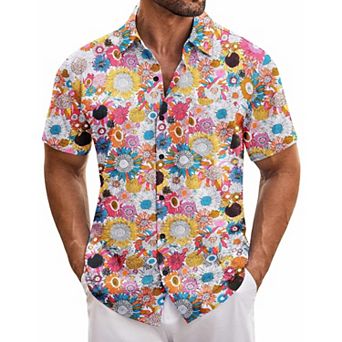 COOFANDY Men's Hawaiian Shirt Short Sleeve Casual Button Down Floral Printed Beach Shirts