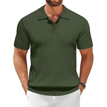 COOFANDY Mens Knit Polo Shirts Short Sleeve Golf Textured Polo Shirts Lightweight Slim Fit T Shirt