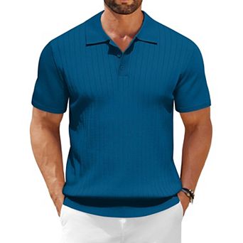 COOFANDY Mens Knit Polo Shirts Short Sleeve Golf Textured Polo Shirts Lightweight Slim Fit T Shirt
