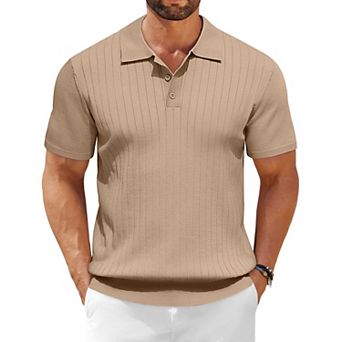 COOFANDY Mens Knit Polo Shirts Short Sleeve Golf Textured Polo Shirts Lightweight Slim Fit T Shirt