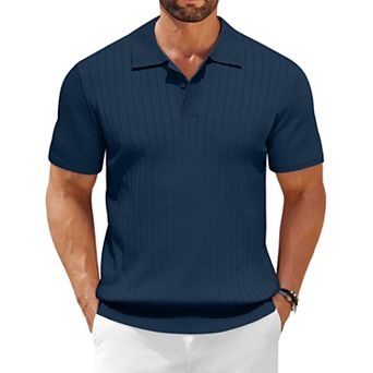 COOFANDY Mens Knit Polo Shirts Short Sleeve Golf Textured Polo Shirts Lightweight Slim Fit T Shirt
