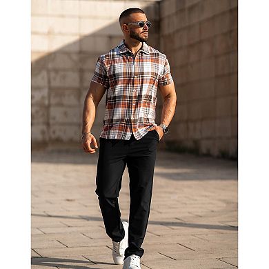 COOFANDY Mens Short Sleeve Button Down Shirt Plaid Button Up Shirts Casual 75% Cotton Work Shirts