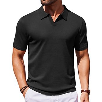 COOFANDY Mens Knit Polo Shirts V Neck Short Sleeve Stretch Polo T Shirt Casual Golf Shirts