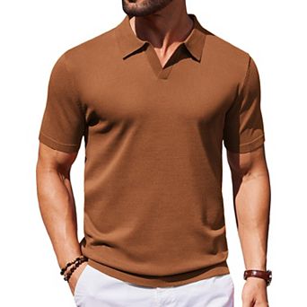 COOFANDY Mens Knit Polo Shirts V Neck Short Sleeve Stretch Polo T Shirt Casual Golf Shirts
