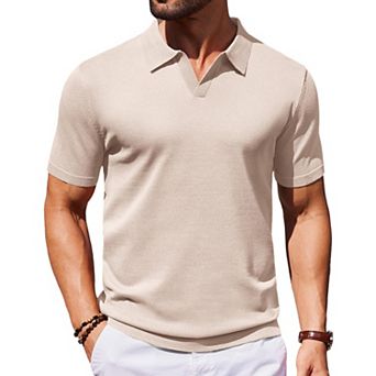 COOFANDY Mens Knit Polo Shirts V Neck Short Sleeve Stretch Polo T Shirt Casual Golf Shirts