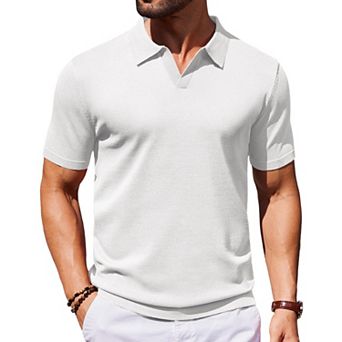 COOFANDY Mens Knit Polo Shirts V Neck Short Sleeve Stretch Polo T Shirt Casual Golf Shirts