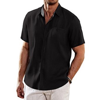 COOFANDY Men's Summer Beach Shirts Short Sleeve Button Up Shirt Casual Linen Shirt