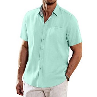 COOFANDY Men's Summer Beach Shirts Short Sleeve Button Up Shirt Casual Linen Shirt