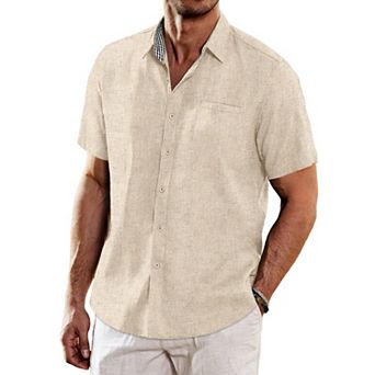 COOFANDY Men's Summer Beach Shirts Short Sleeve Button Up Shirt Casual Linen Shirt